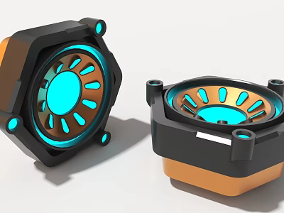 Industrial Mechanical Equipment Components With Black Orange Casing And Blue Circular Inner Design 3d model