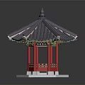 Traditional Chinese Pavilion With Black Tiled Roof Red Carved Columns And White Hexagonal Base