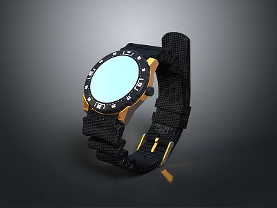 Stylish Modern Wrist Watch With Black Woven Strap Gold Accents And Blue Dial 3d model