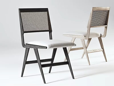 Modern Design Accent Chairs With Black And Light Wood Frame Woven Backrest And Padded Seat 3d model