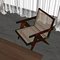 Modern Woven Accent Chair With Wooden Frame And Herringbone Floor In Natural Light