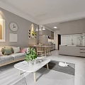 Modern Living Dining Room Interior Design With Sofa Pillows Coffee Table Dining Table And Cabinets