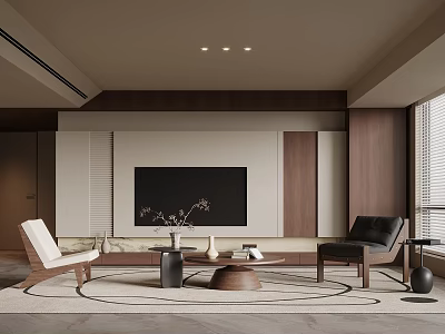 Modern Living Room TV Wall Design With Wooden Panels Built-in TV And Minimalist Decor 3d model