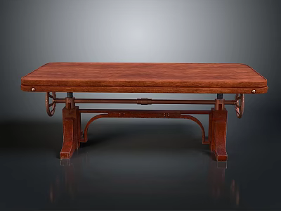 Classic Solid Wood Table With Brown Surface And Decorative Carved Legs 3d model