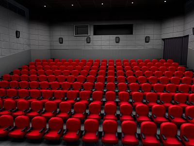 Modern Conference Room Interior Design With Red Seats And Neatly Arranged Rows 3d model