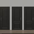 Three Black Security Doors With Panel Design On Light Wall And Wooden Floor 3d model