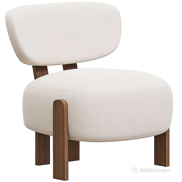 Modern Cream Upholstered Single Seater Sofa With Rounded Backrest And Wooden Legs 3d model 