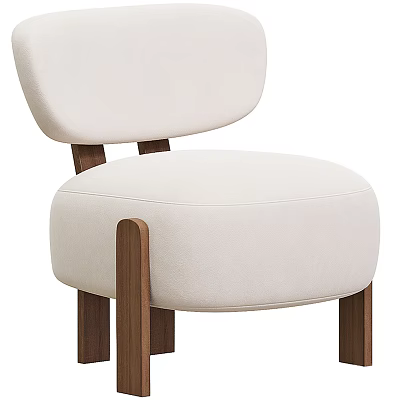 Modern Cream Upholstered Single Seater Sofa With Rounded Backrest And Wooden Legs 3d model