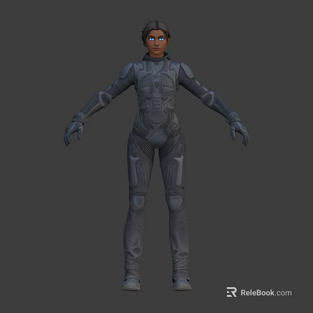 Futuristic Female Game and Movie Character in Dark Full Body Armor Standing Pose 3d model 