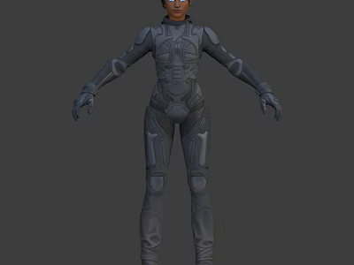 Futuristic Female Game and Movie Character in Dark Full Body Armor Standing Pose 3d model
