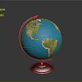 Blue World Globe With Brass Base And Rotating Metal Stand