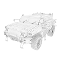 Military Green Armored Utility Vehicle With Large Tires Multiple Headlights And Off Road Gear