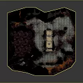 Off road truck traversing volcanic lava terrain with small red structure