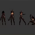 Female Characters In Brown Leather Outfits Wide Brimmed Hats And Weapons Various Action Poses