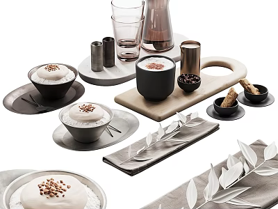 Minimalist Decorative Ornament Set With Ceramic Bowls Marble Trays Glass Cups And Metal Containers 3d model