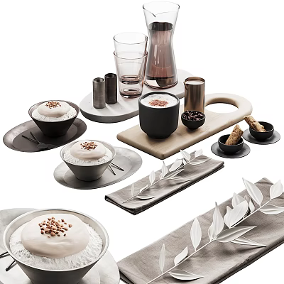 Minimalist Decorative Ornament Set With Ceramic Bowls Marble Trays Glass Cups And Metal Containers 3d model