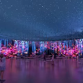 Immersive Art Installation With Starry Ceiling Colorful Light Curtains And Reflective Floor