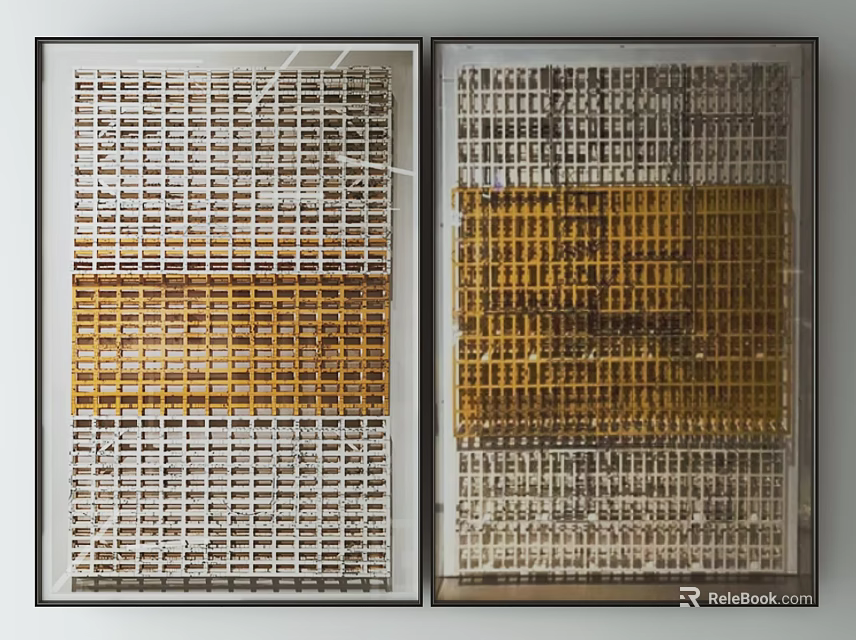 Abstract Framed Wall Art With Grid Patterns White Yellow Gray Color Tones 3d model