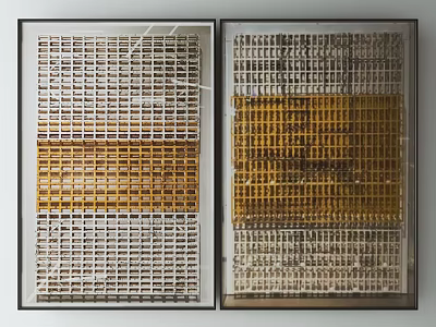 Abstract Framed Wall Art With Grid Patterns White Yellow Gray Color Tones 3d model
