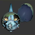 Cute Blue Baby Dragon Emerging From Broken Egg Shell With Big Eyes And Horns