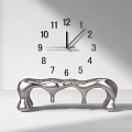 Unique Silver Public Chair With Curved Design And Background Wall Clock 3d model