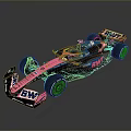 Formula Racing Car With Pink And Blue Livery BW Logo Aerodynamic Design