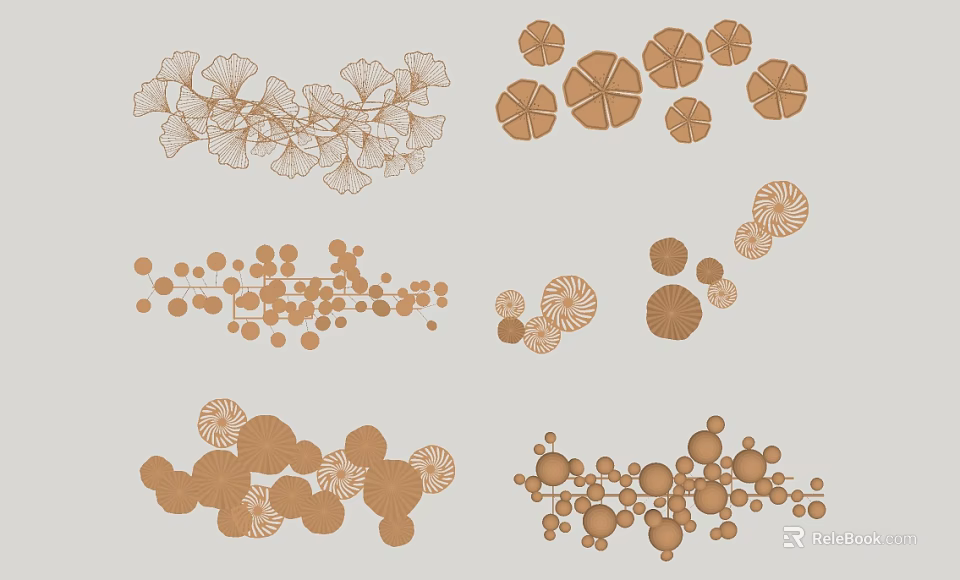 Minimalist Wall Decor With Ginkgo Leaves Circular Patterns And Dot Decorations 3d model