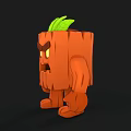 Cartoon Orange Shrub Character Featuring Green Leaves Angry Expression And Limbs
