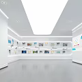 Modern Bright Exhibition Hall Interior With Circular Ceiling Light And Display Walls 3d model