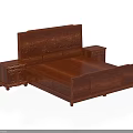 Mahogany Double Bed with Carved Headboard and Matching Bedside Tables Solid Wood Design 3d model