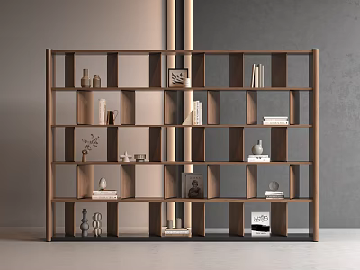 Modern Wooden Multi Compartment Bookcase with Books Decorative Items and Photo Frames 3d model