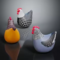 Cute Decorative Chicken Figurines In Yellow Black White Polka Dot And Blue Gray Designs