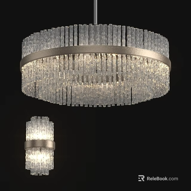 Elegant Round Crystal Chandelier With Metal Frame And Hanging Strips For Interior Decor 3d model 