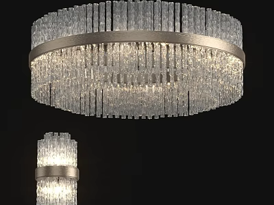 Elegant Round Crystal Chandelier With Metal Frame And Hanging Strips For Interior Decor 3d model