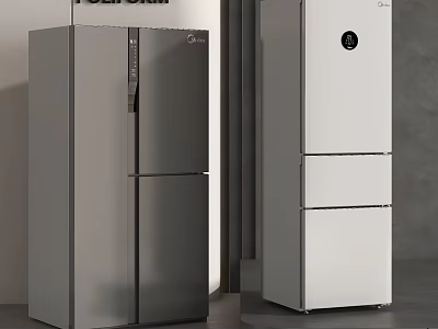 Modern Style Gray Double Door Refrigerator and White Triple Door Freezer with Digital 3d model