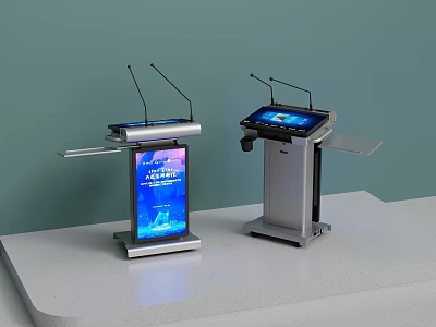 Modern Electronic Podiums With Digital Screens And Microphone Systems 3d model