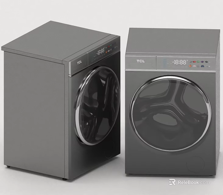 TCL Two Modern Gray Front Loading Washing Machines For Home Appliances 3d model 