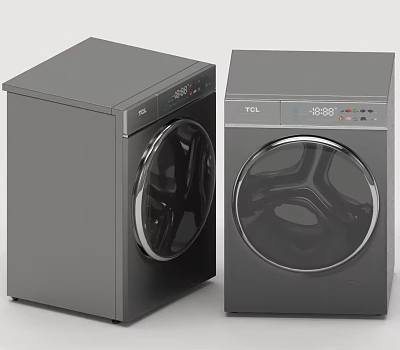 TCL Two Modern Gray Front Loading Washing Machines For Home Appliances 3d model