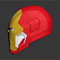 Detailed Iron Man Helmet With Red And Gold Design And Glowing Eyes 3D Render