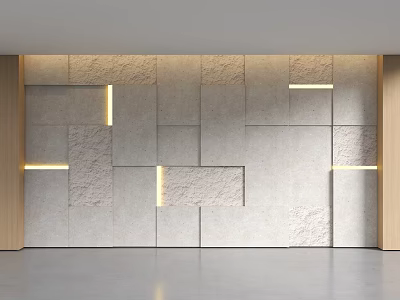 Modern Textured Background Wall Design With Geometric Stone Panels And Recessed Lighting 3d model