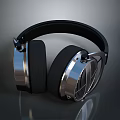 High Quality Computer Headphones With Black Headband Silver Ear Cups On Dark Surface With Reflection 3d model