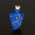 Decorative Blue Bottle with Gold Swirl Patterns and Wooden Cork Top