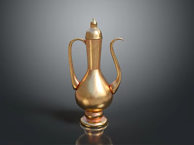 Elegant Golden Household Vessel With Lid Two Handles And Round Base 3d model