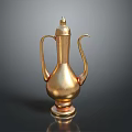 Elegant Golden Household Vessel With Lid Two Handles And Round Base