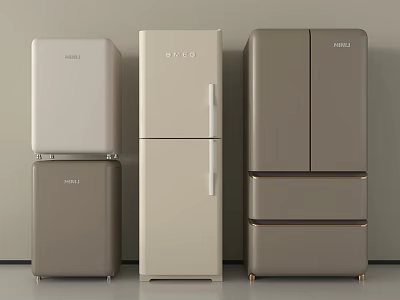 Modern Refrigerators and Freezers With Various Styles and Neutral Color Designs 3d model