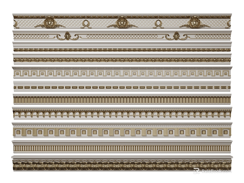 Variety of Decorative Gypsum Cornice Mouldings with Ornate Patterns for Interior Design 3d model 