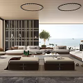 Modern Living Room Interior With Sectional Sofa Coffee Table And Ocean View 3d model