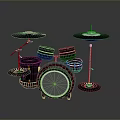 Electronic Drum Set With Blue LED Lights And Drum Pads Cymbals Stands