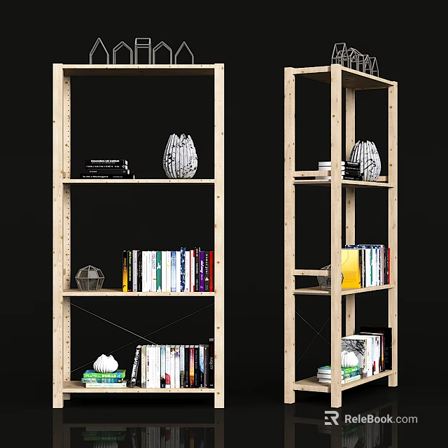 Modern Wooden Bookcase With Multi Shelf Displaying Books And Decorative Items 3d model 