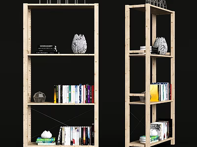 Modern Wooden Bookcase With Multi Shelf Displaying Books And Decorative Items 3d model